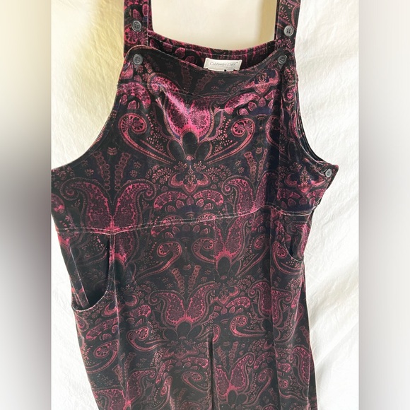 Vintage Velvet Paisley Purple Bib Overalls Coldwater Creek Women Large Jumpsuit - Picture 7 of 16